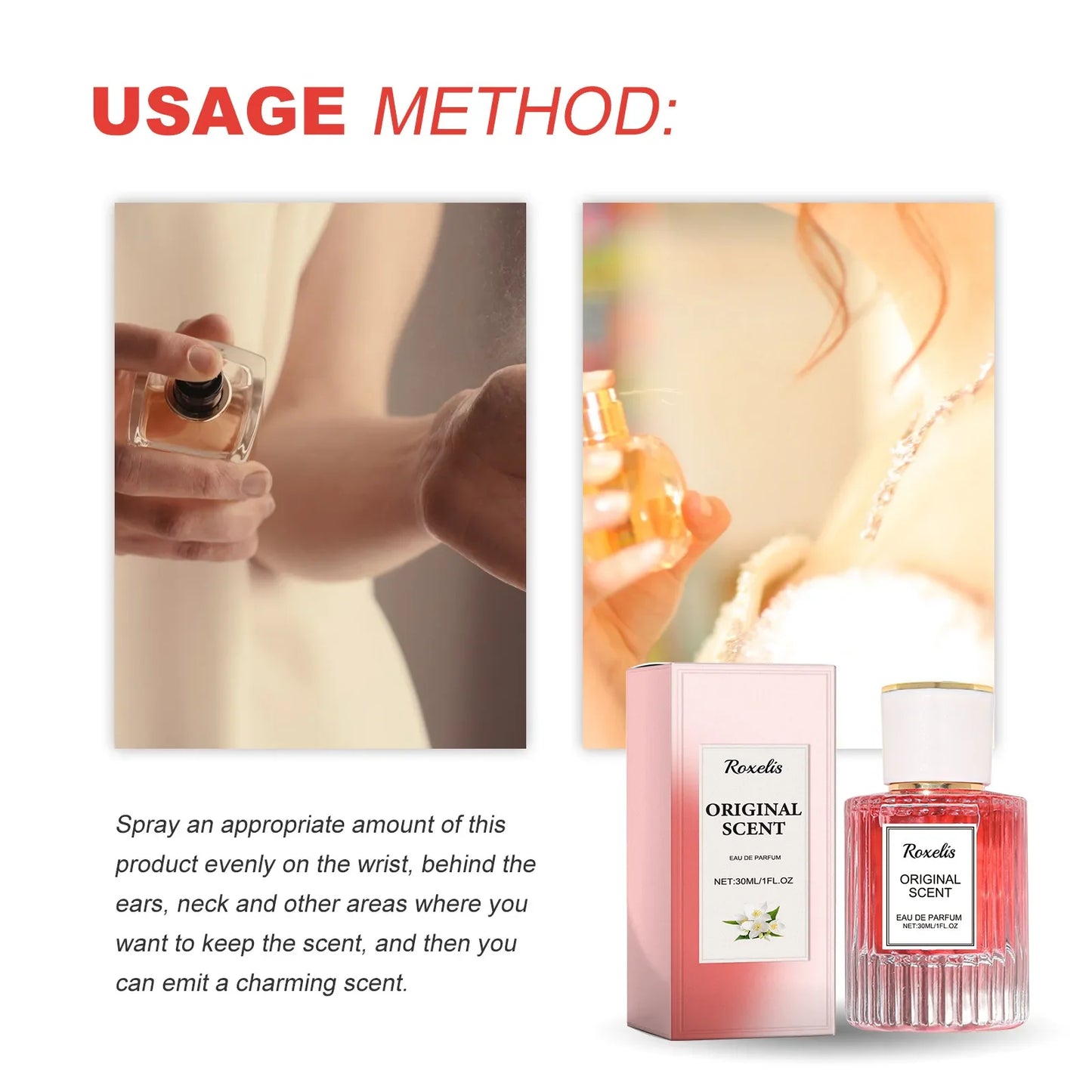 Roxelis 30ml Jasmine Pheromone Perfume Long Lasting Scent Sexy Floral Daily Dating Attracting Flirting Mist Body Aroma Perfume
