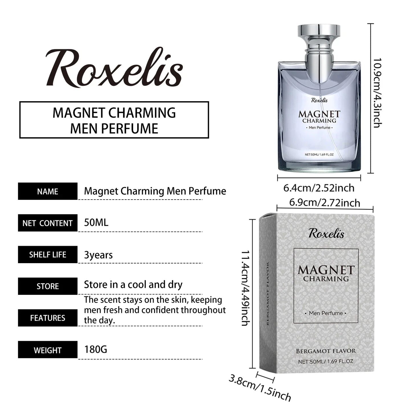 Roxelis 50ml Magnet Charming Men Perfume Tea Aroma Bergamot Lasting Fragrance Pheromone Dating Flirting Glamour Release Perfume