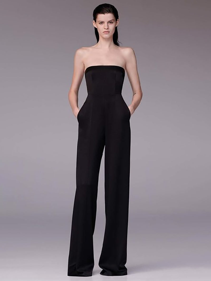 Thai Fashion Brand Women's Spring/Summer Ladies Banquet Elegant Fancy Black Sexy off-the-Shoulder Tube Top Evening Dress Jumpsuit