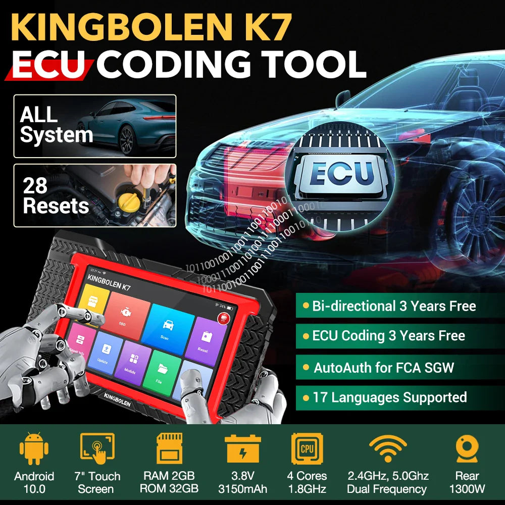 KINGBOLEN K7 ALL System Diagnostic Tool ECU Coding Active Test AF Reset 28 Resets 3 Years Free PK MK808 LAUNCH X431 CRP919E