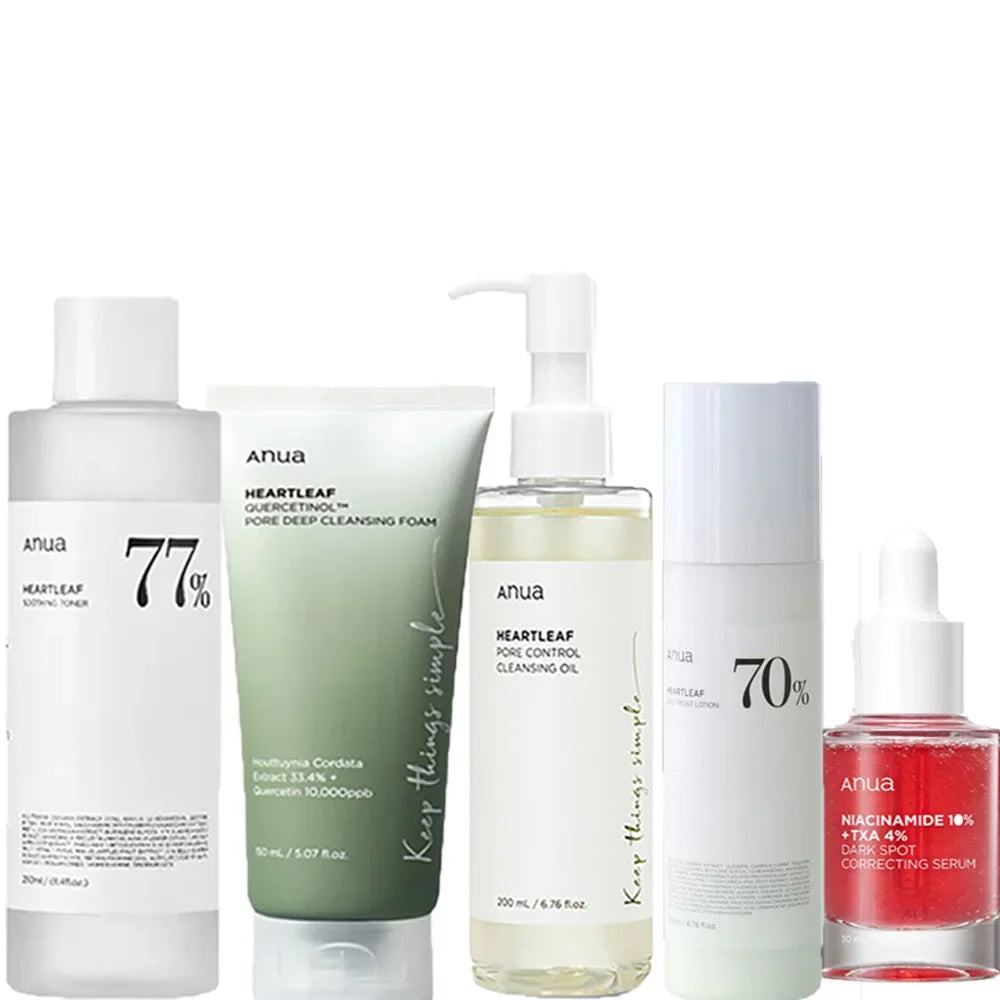 ANUA Korean Skin Care Set - Oil Control Pore Care Toner Essence Cream Moisturizing Deep Cleansing Pure Natural Plant Ingredients