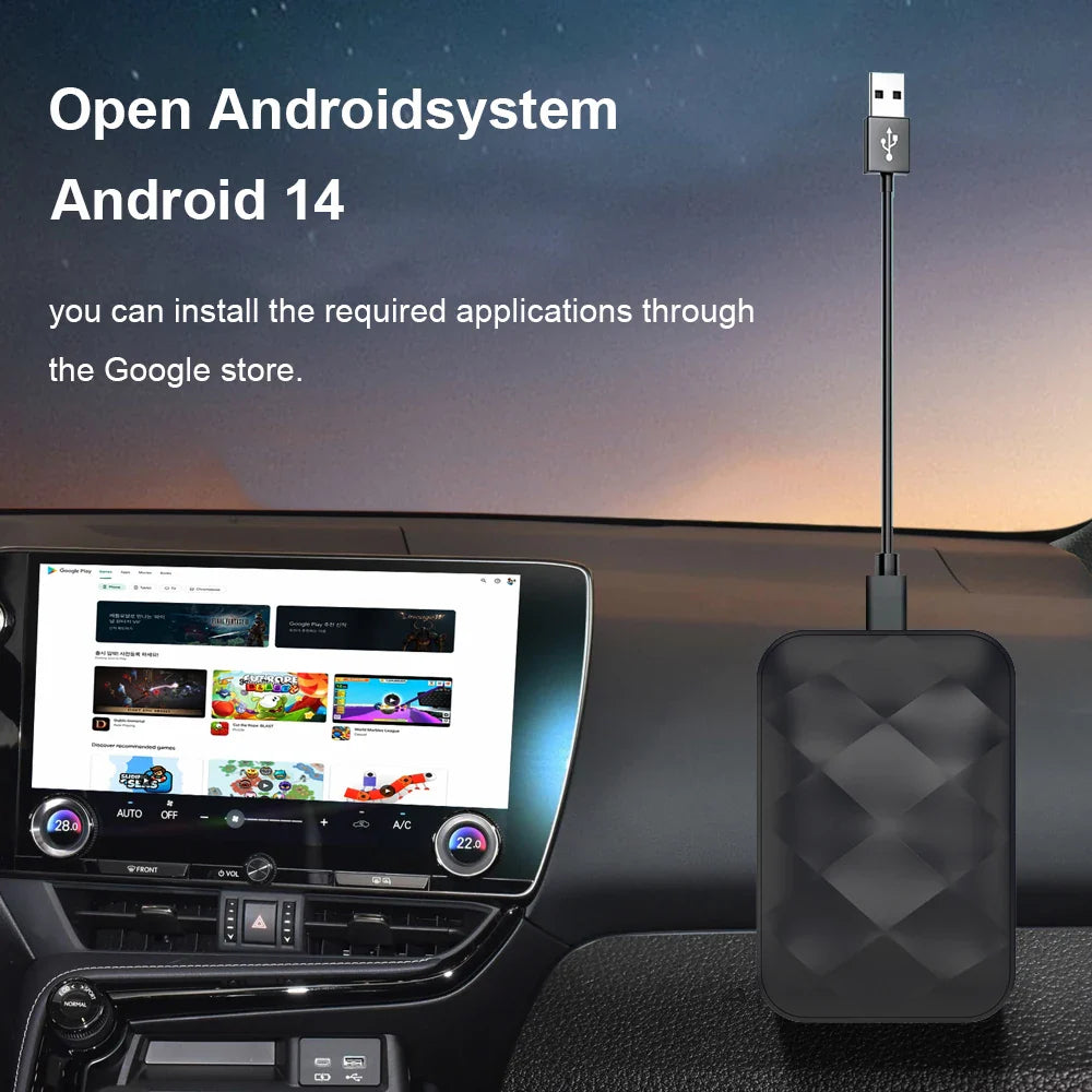Acodo 2025 Android 14 3In1 CarPlay Ai Box Wireless Android Auto USB Adapter For Youtube Netflix Universal TV Box Plug And Play