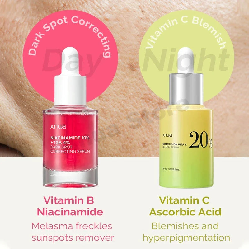 Korean Anua Skincare Products Set Peach 70% Niacinamide Serum Dark Spot Serum Soothing Ampoule Lemon Vitamin Whitening Essence