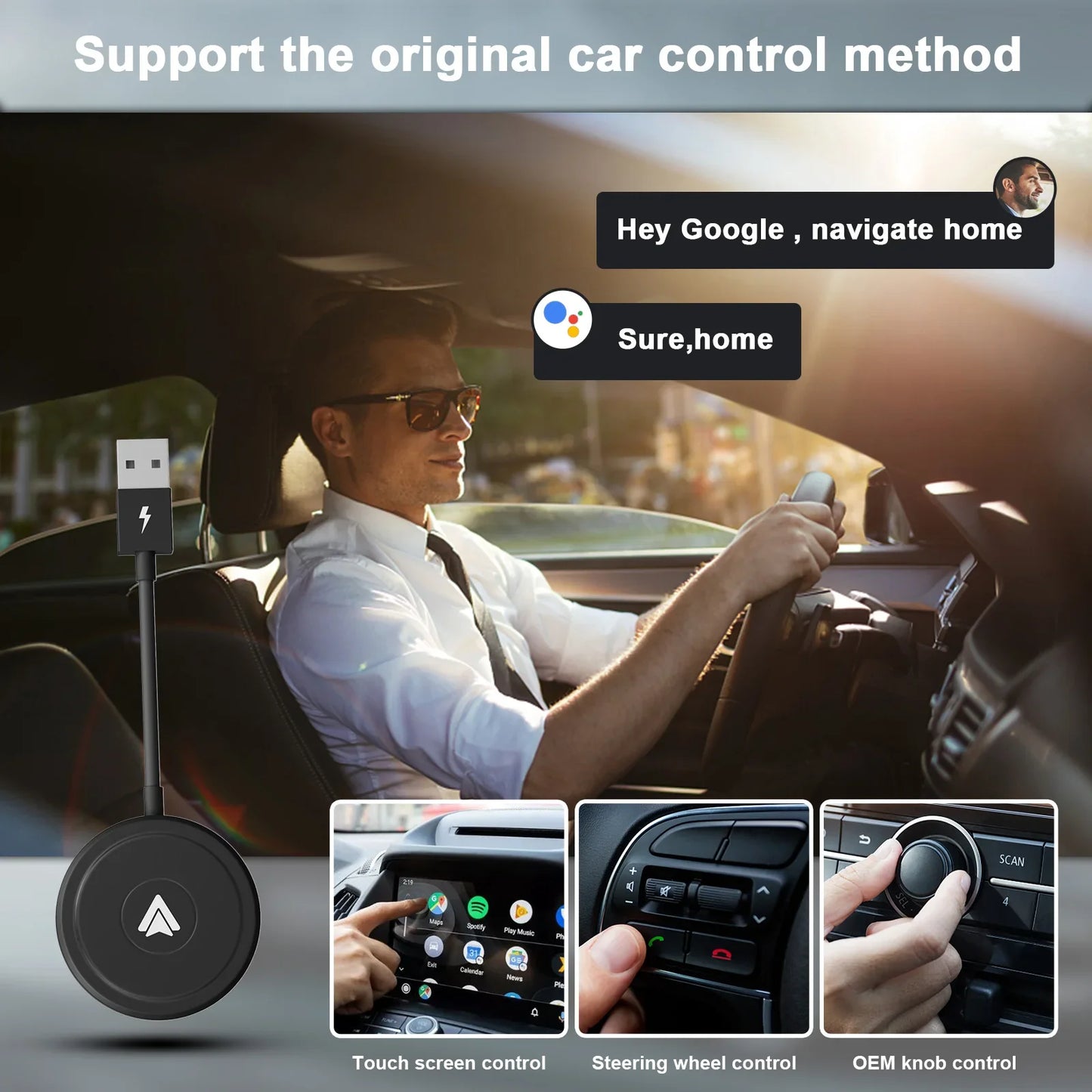 Wireless Video Android Auto Adapter with Netflix/YouTube/ TikTok for OEM Wireless CarPlay Cars