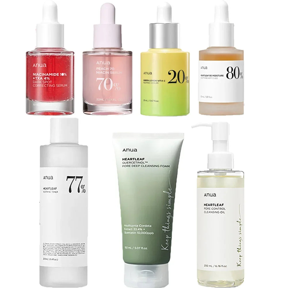 ANUA Korean Skin Care Set - Oil Control Pore Care Toner Essence Cream Moisturizing Deep Cleansing Pure Natural Plant Ingredients