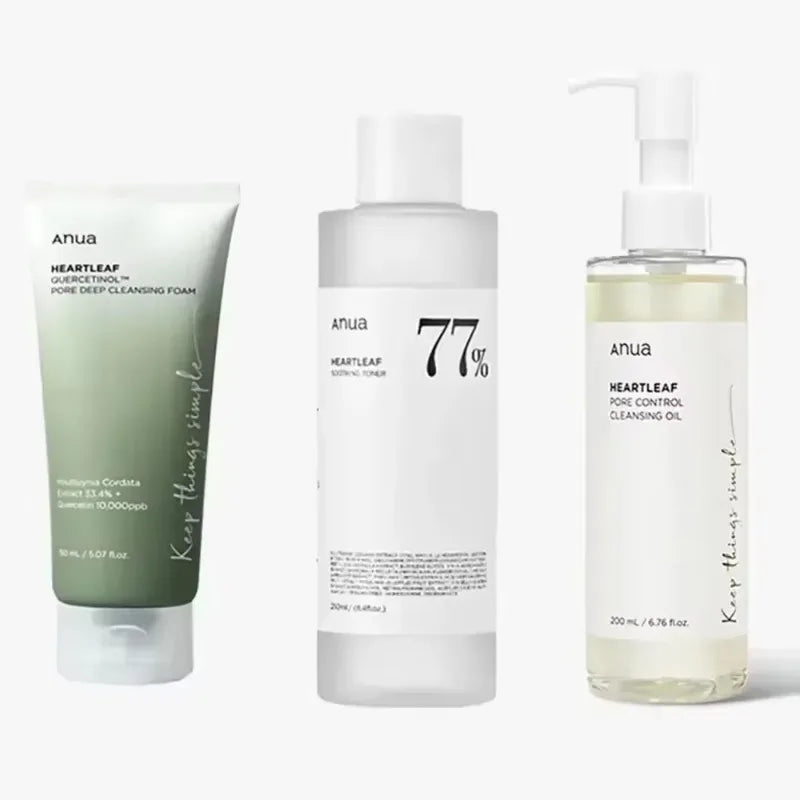Korean Anua Heartleaf Skincare Set Moisturizing Toner Deep Cleansing Cleanser Pore Control Makeup Removal Oil Combination Set
