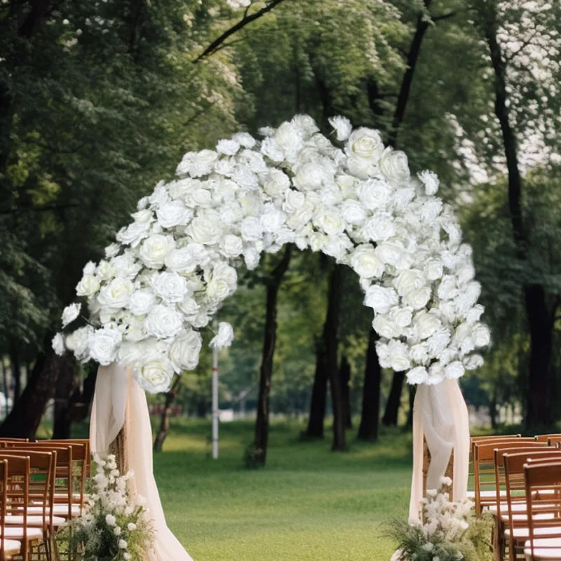 White Rose Artificial Wedding Flowers Wall Iron Arch Backdrop Decor Supplies Fake Silk Rose Row Table Centerpiece Arrange