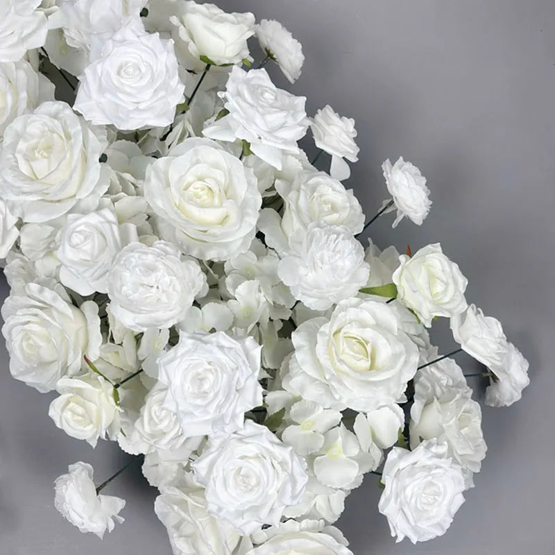 White Rose Artificial Wedding Flowers Wall Iron Arch Backdrop Decor Supplies Fake Silk Rose Row Table Centerpiece Arrange
