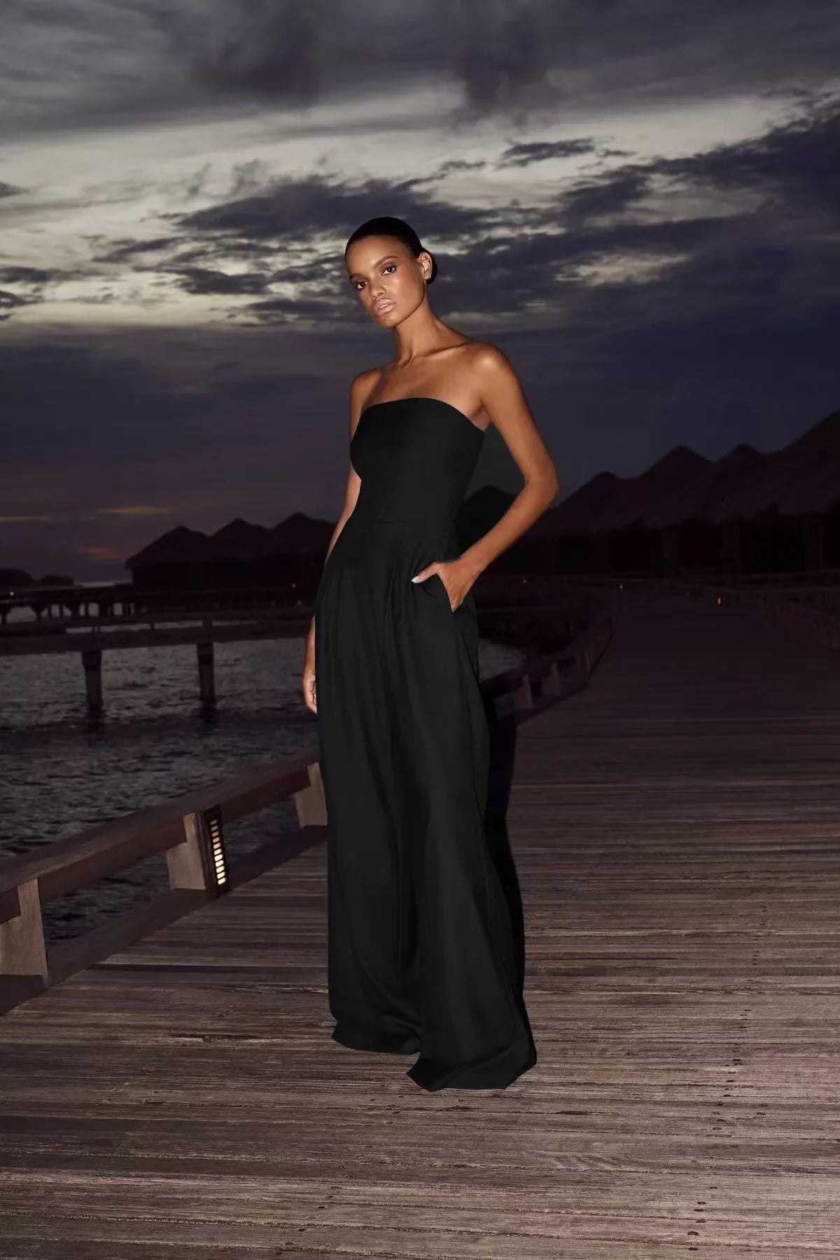 2025 Women's Jumpsuits Strapless Back Sexy Solid Color Temperament Party Evening Slim High Waist Bodysuit Women