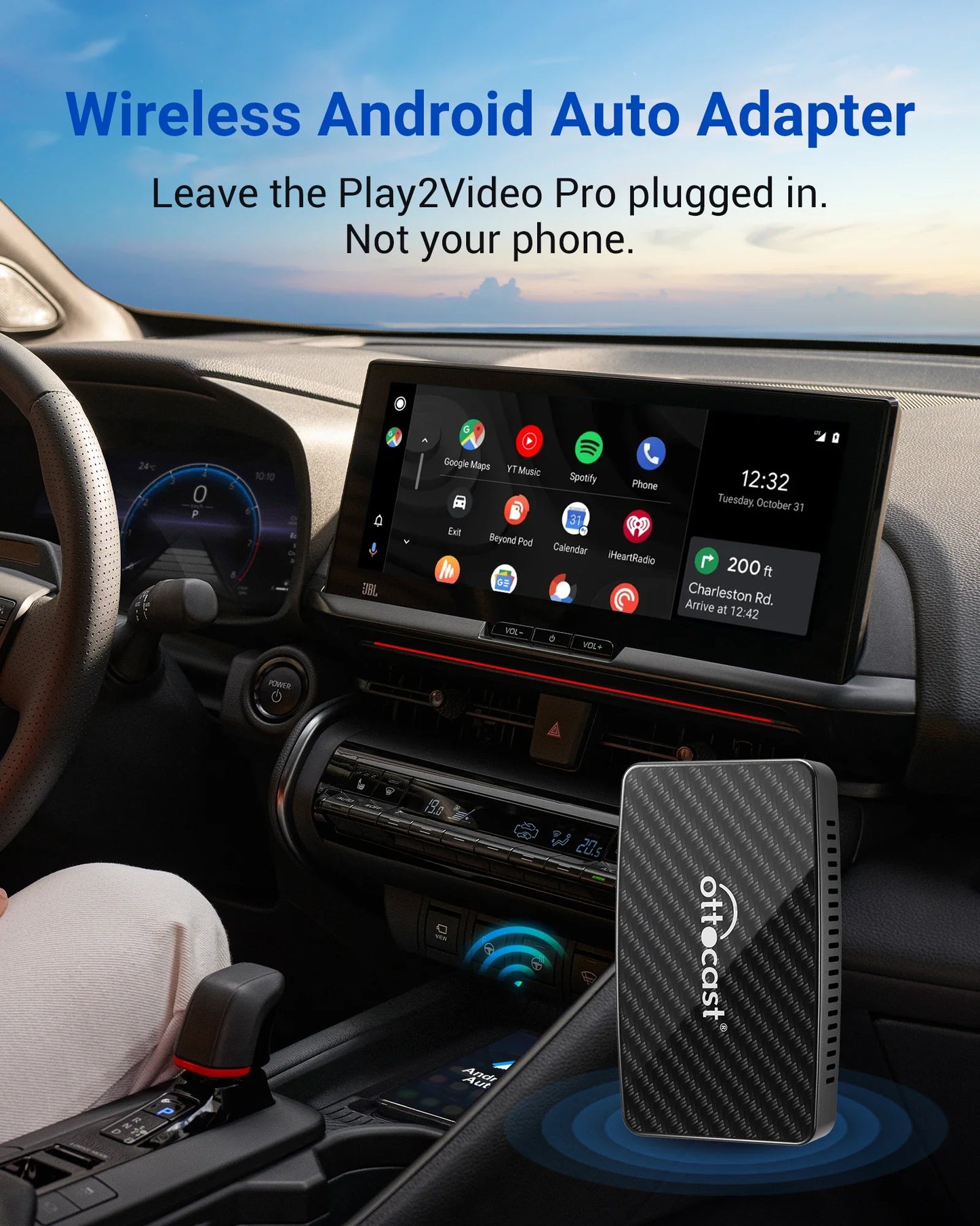 OTTOCAST Play2Video Pro Wireless CarPlay Android Auto Adapter Built in Youtube Netflix IPTV TikTokCar Accessories for Kia Toyota