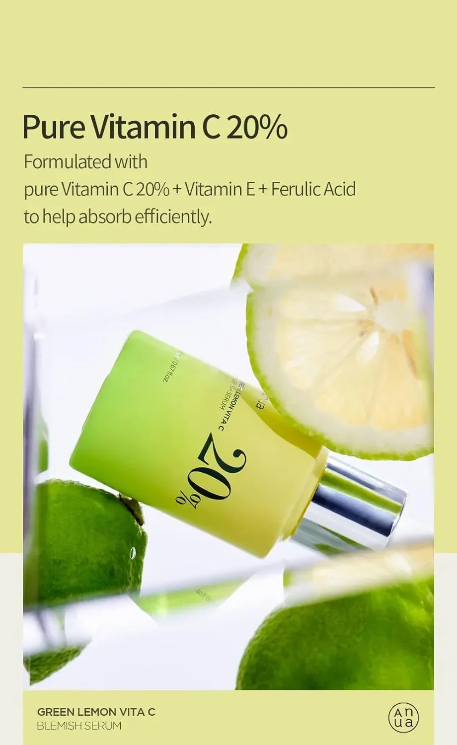 Anua Green Lemon Vitamin C Serum with Vitamin E,face serum,Hyaluronic & Ferulic Acid (0.67 fl.oz / 20ml ) skin care products