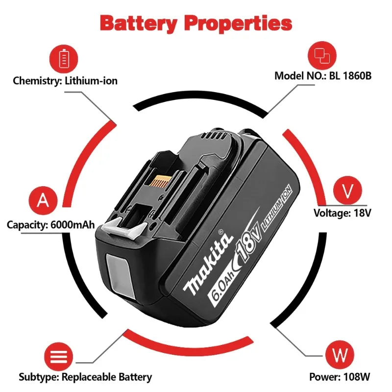 100% original Makita 18V 6.0Ah Rechargeable Battery ,For Makita BL1830 BL1830B BL1840 BL1840B BL1850 BL1850B Power Tools Battery