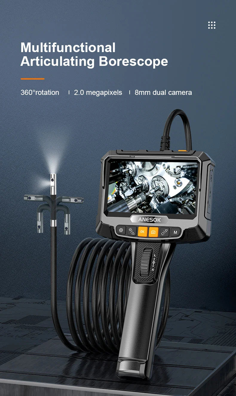 5inch Two-Way 360° Articulating Borescope 1080P Camera with 8LEDS 8.5mm Waterproof Probe industrial inspection visual probe