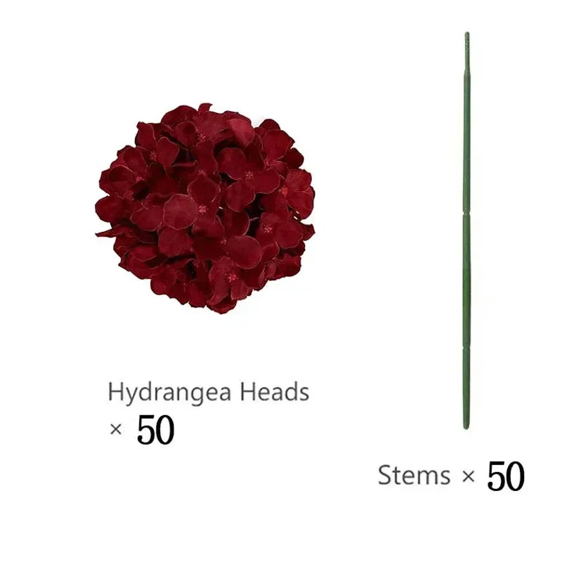 50 PCS Artificial Hydrangea Flowers Silk Hydrangea Heads for Wedding