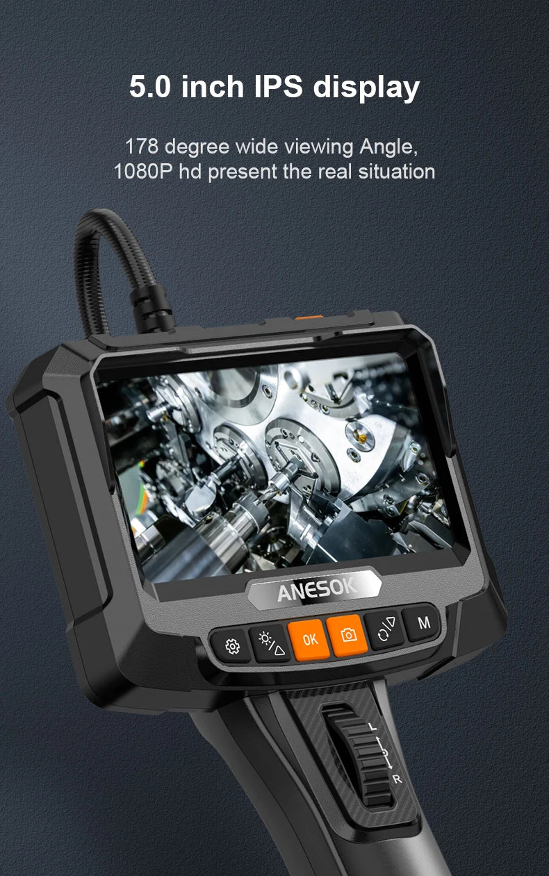 5inch Two-Way 360° Articulating Borescope 1080P Camera with 8LEDS 8.5mm Waterproof Probe industrial inspection visual probe
