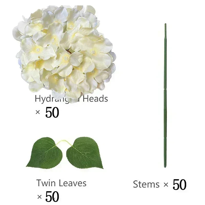 50 PCS Artificial Hydrangea Flowers Silk Hydrangea Heads for Wedding
