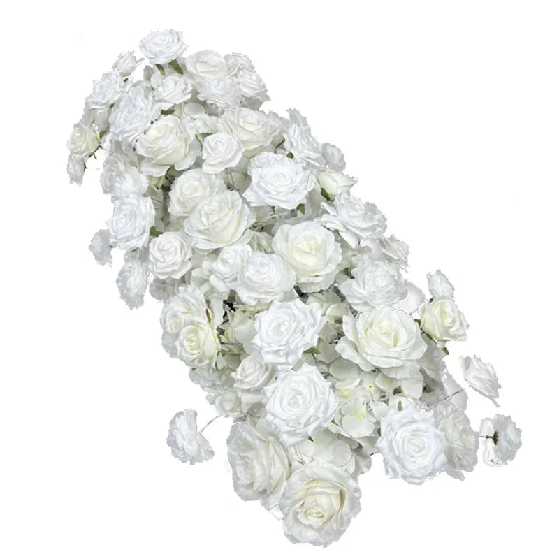 White Rose Artificial Wedding Flowers Wall Iron Arch Backdrop Decor Supplies Fake Silk Rose Row Table Centerpiece Arrange