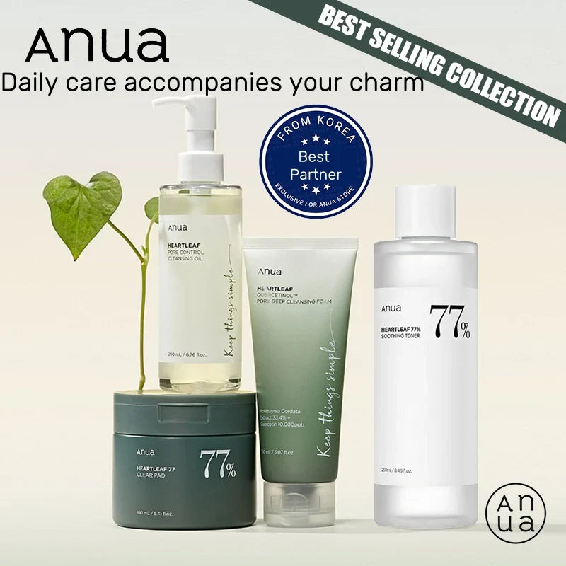 Authentic Anua Heartleaf 77% Moisturizing Toner 250ml Remover Essence Fades Fine Lines Deep Cleaning Facial Cleanser 150ml