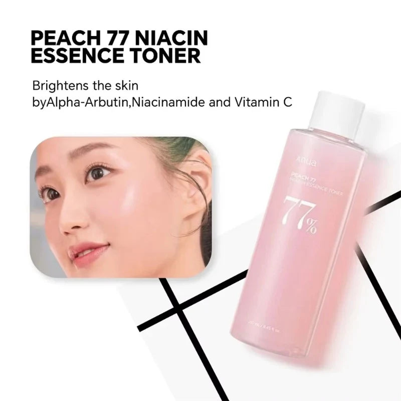 Anua Peach 77% Niacin Essence Toner 250ml and Peach 70% Niacinamide Serum Essence 30ml Moisturizing Ceramide Korean Original