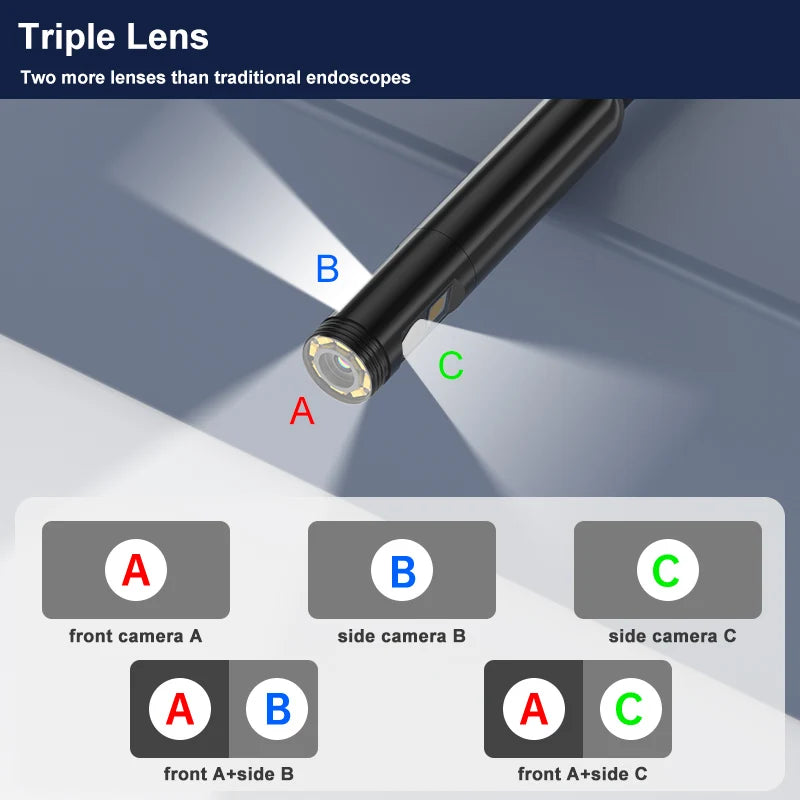 Industrial Endoscope 4.3'' IPS Screen HD1920P 5MP Autofocus Camera HD1080P Single Dual Triple Lens USB Car Inspection Borescope