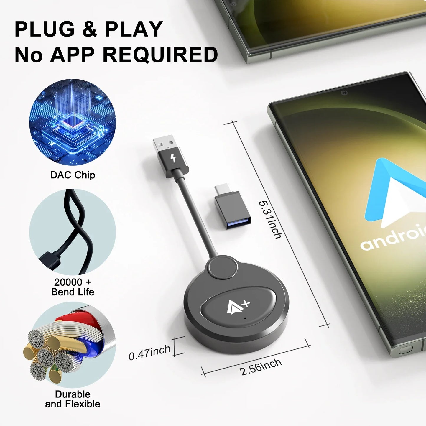Wireless Video Android Auto Adapter with Netflix/YouTube/ TikTok for OEM Wireless CarPlay Cars