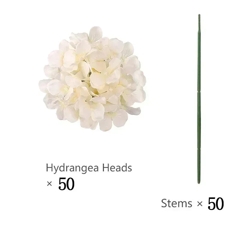 50 PCS Artificial Hydrangea Flowers Silk Hydrangea Heads for Wedding