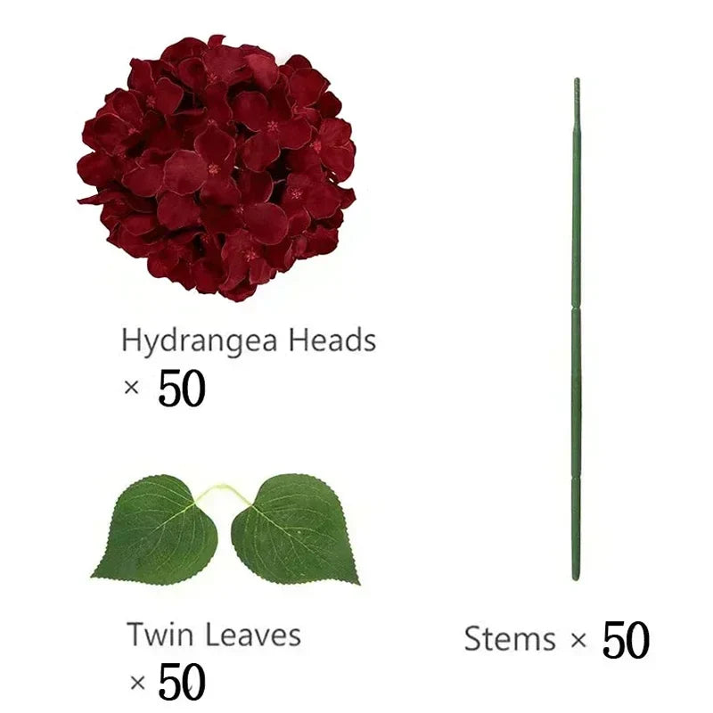 50 PCS Artificial Hydrangea Flowers Silk Hydrangea Heads for Wedding
