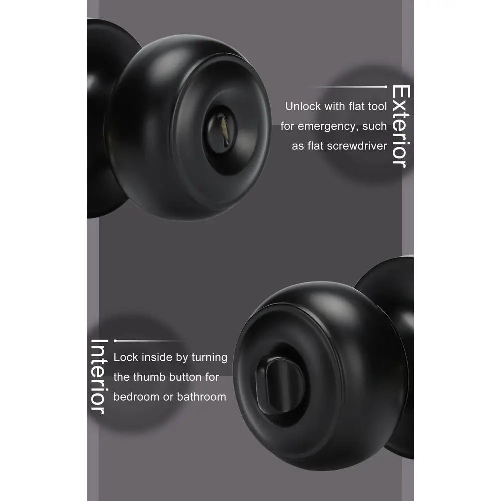 Matte Black Keyless Privacy Door Knobs Bulk Set Stainless Steel Bedroom Bathroom Interior Knob Pack Round Shape Classic Design
