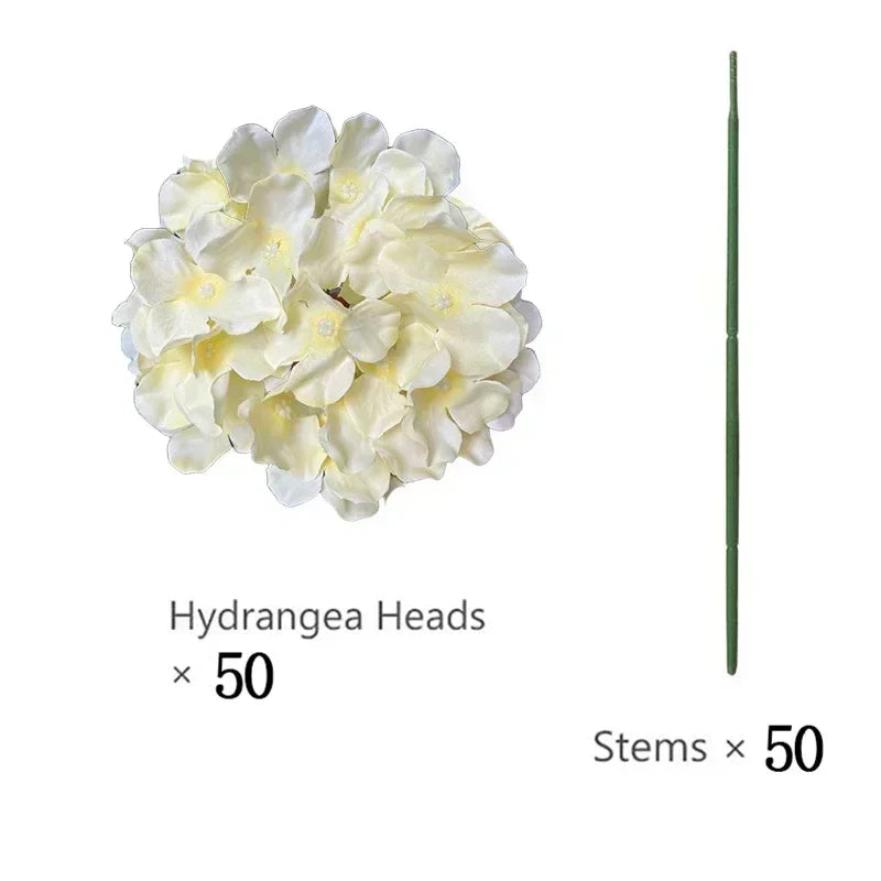 50 PCS Artificial Hydrangea Flowers Silk Hydrangea Heads for Wedding