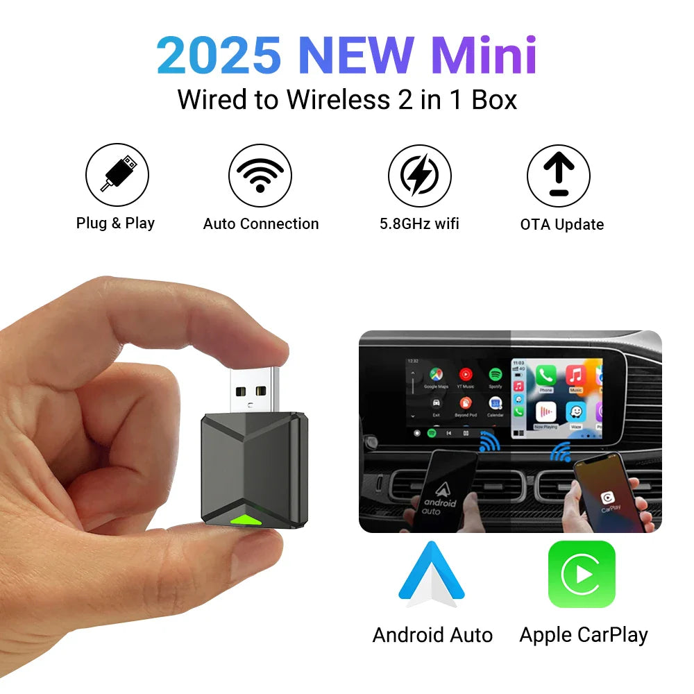 Acodo 2025 Android 14 3In1 CarPlay Ai Box Wireless Android Auto USB Adapter For Youtube Netflix Universal TV Box Plug And Play