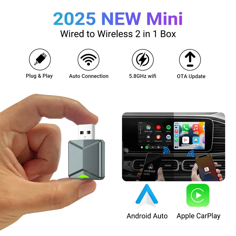 Acodo 2025 Android 14 3In1 CarPlay Ai Box Wireless Android Auto USB Adapter For Youtube Netflix Universal TV Box Plug And Play