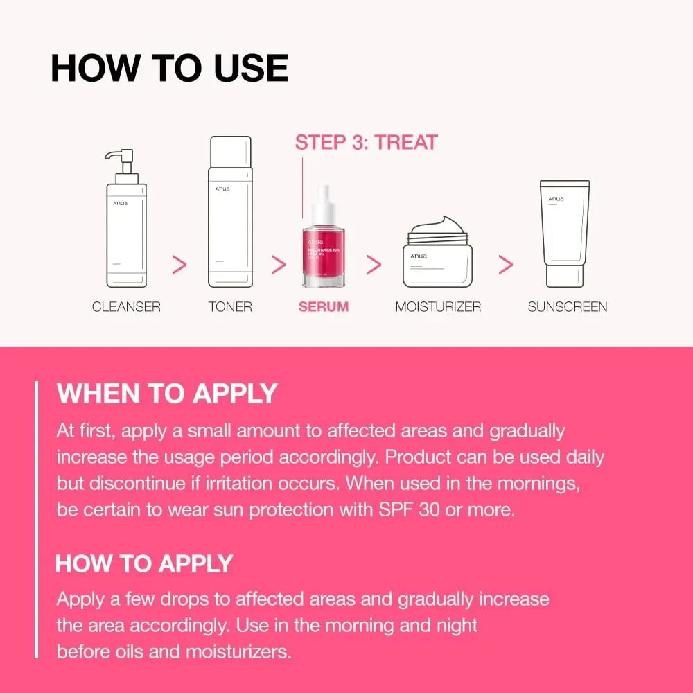 Anua 10% Niacinamide + 4% Hyaluronic Acid Face Serum Ceramide Vitamin B12 Natural Pigment 30ml Skin Care Products Night Essence