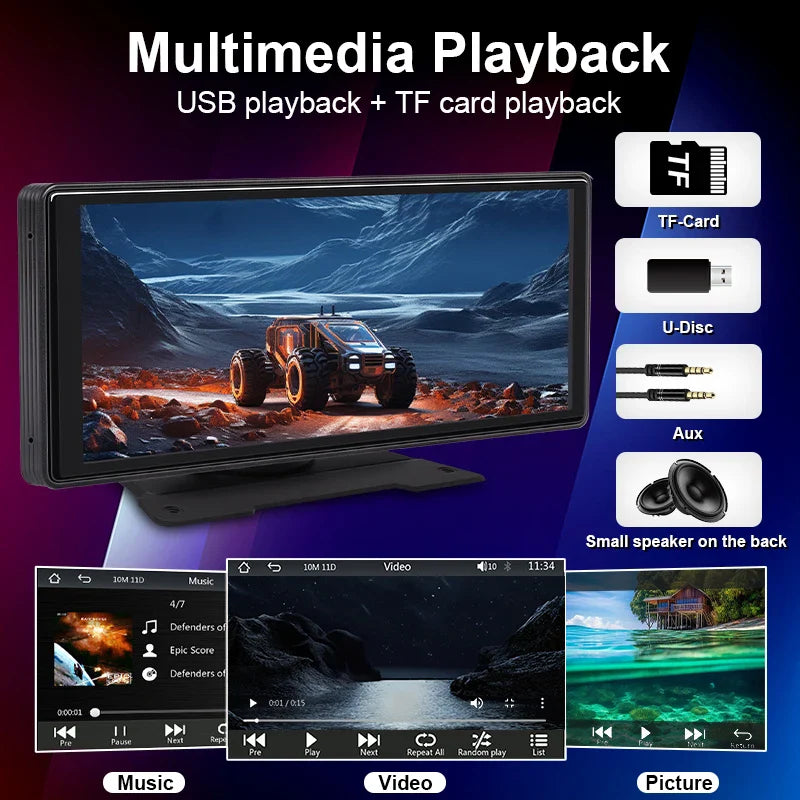 10.26" Car Mirror Radio Multimedia Video Player Universal Wireless Carplay Android Auto Screen With Bluetooth AUX USB