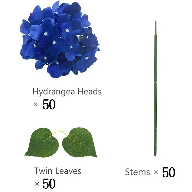 50 PCS Artificial Hydrangea Flowers Silk Hydrangea Heads for Wedding