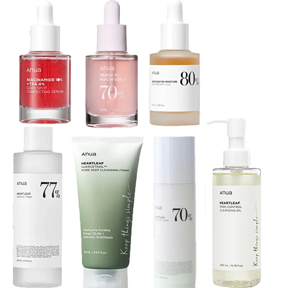 ANUA Korean Skin Care Set - Oil Control Pore Care Toner Essence Cream Moisturizing Deep Cleansing Pure Natural Plant Ingredients