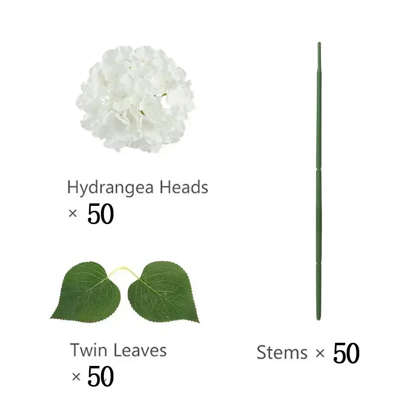 50 PCS Artificial Hydrangea Flowers Silk Hydrangea Heads for Wedding