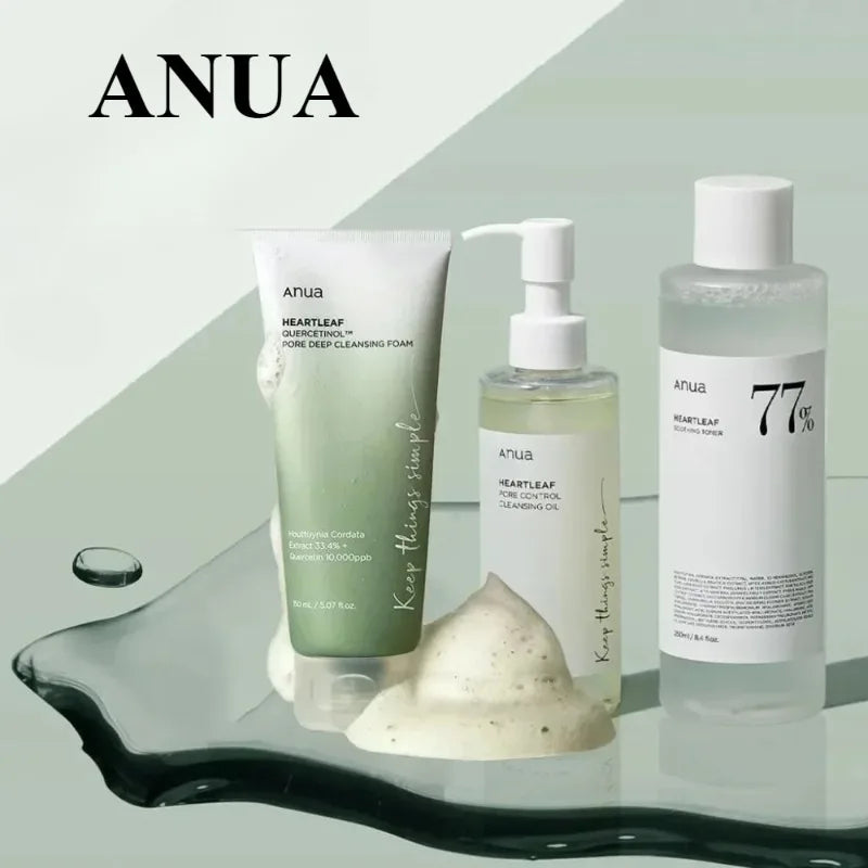 Korean Anua Heartleaf Skincare Set Moisturizing Toner Deep Cleansing Cleanser Pore Control Makeup Removal Oil Combination Set