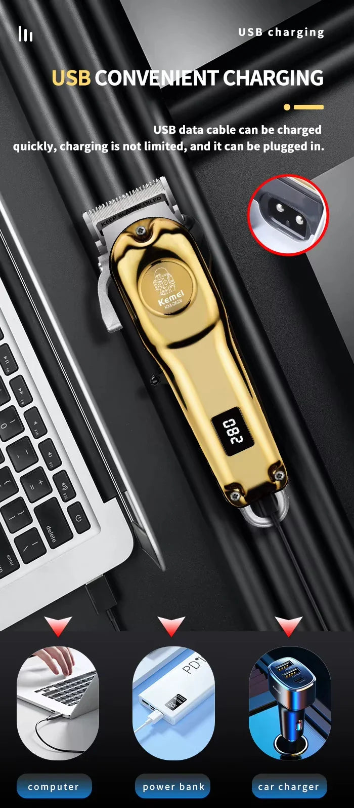 Kemei KM-2628 KM-678 KM-2024 Professional Electric Hair Clippers Beard Clipper Rechargeable Men's Shaver Hair Trimmer Kit