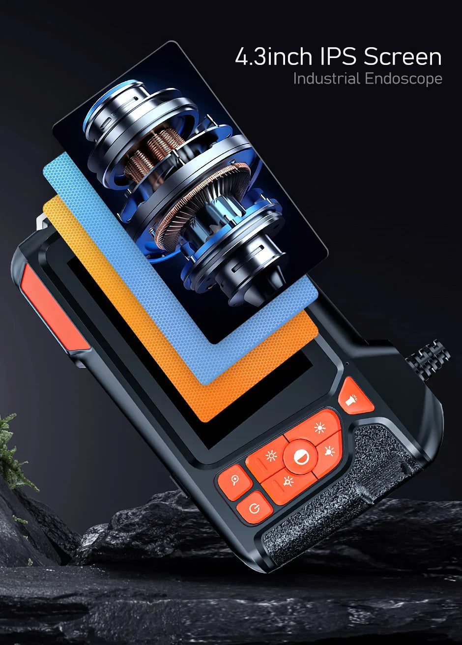 4.3" LCD Endoscope Camera with Light HD 1080P 5.5mm IP67 Waterproof Borescope Camera with 6 Adjustable LED Lights for Sewer Car
