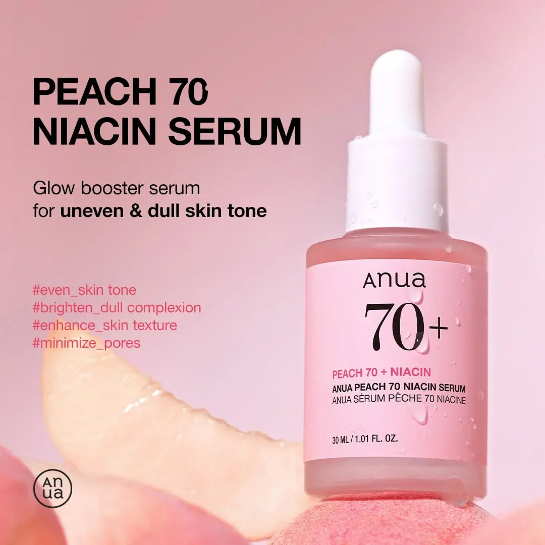 Anua Peach 77% Niacin Essence Toner 250ml and Peach 70% Niacinamide Serum Essence 30ml Moisturizing Ceramide Korean Original