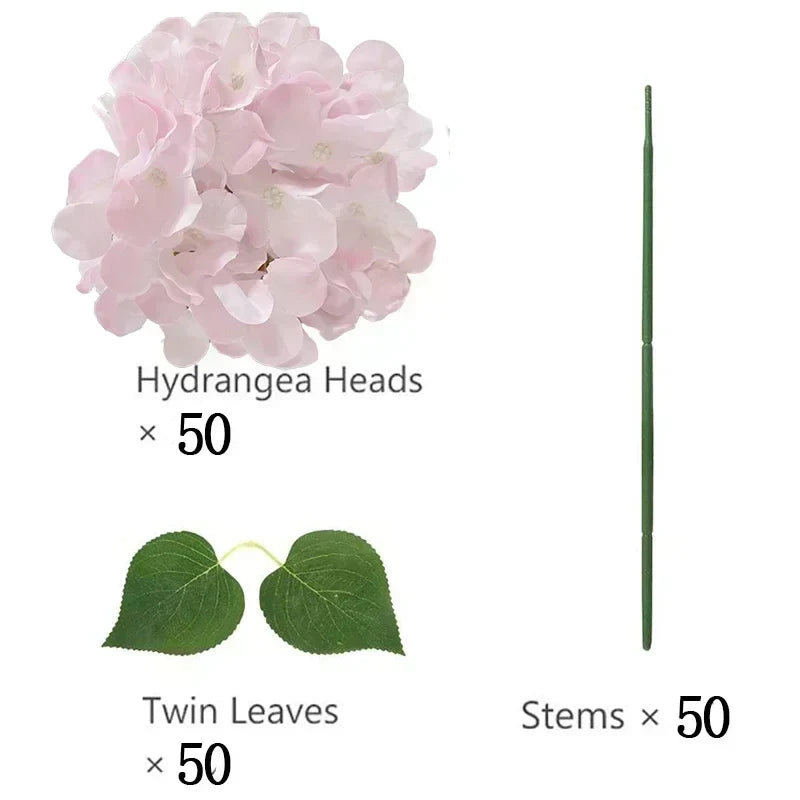 50 PCS Artificial Hydrangea Flowers Silk Hydrangea Heads for Wedding