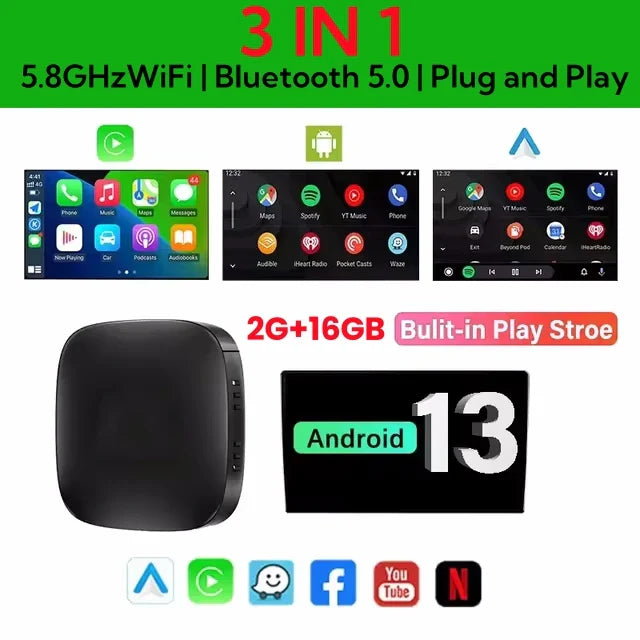 New Smart CarPlay Ai Box Android 13 TV Box Wifi Wireless Android Auto Built-in Play Store For Netflix YouTube OEM CarPlay Cars