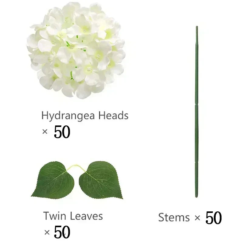 50 PCS Artificial Hydrangea Flowers Silk Hydrangea Heads for Wedding