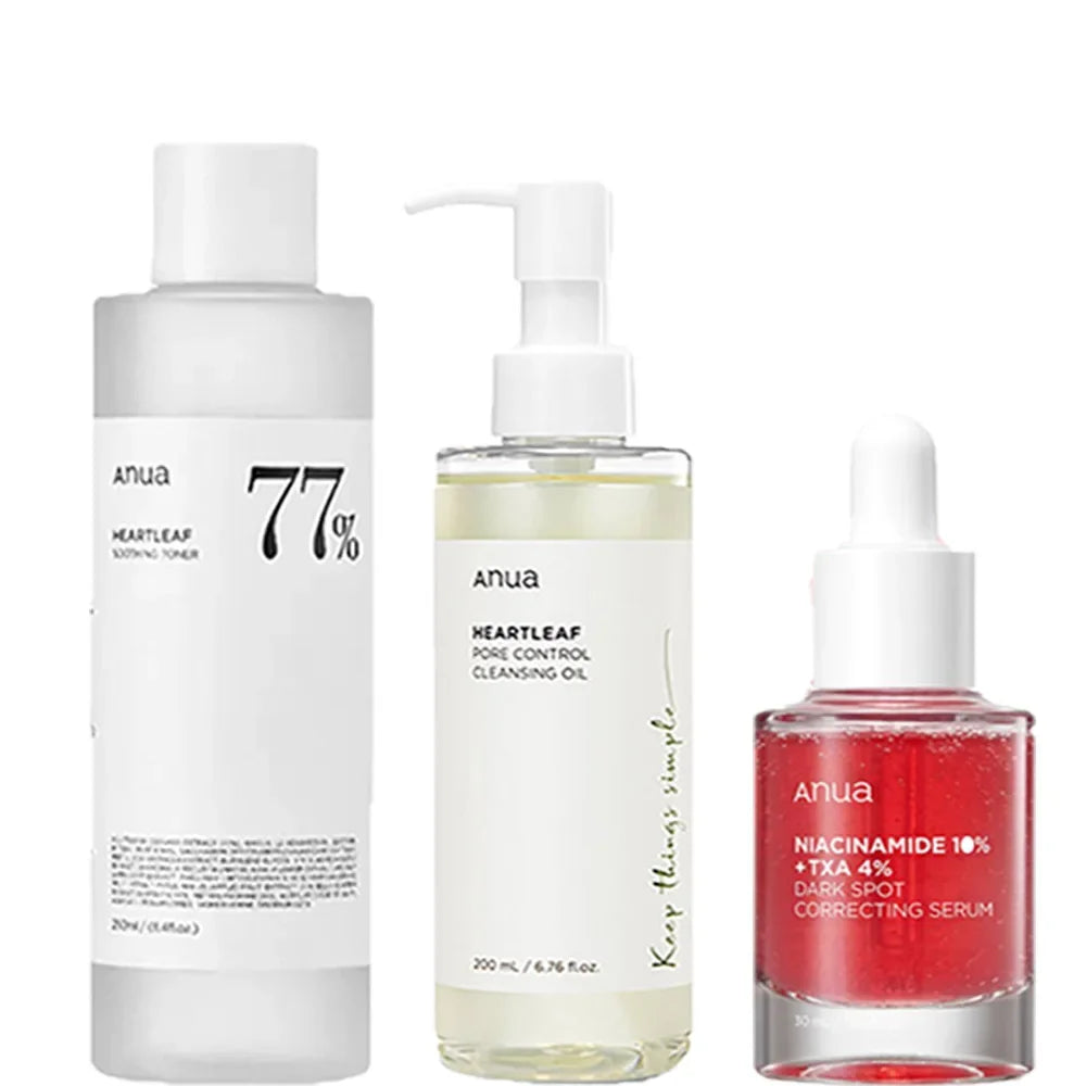ANUA Korean Skin Care Set - Oil Control Pore Care Toner Essence Cream Moisturizing Deep Cleansing Pure Natural Plant Ingredients