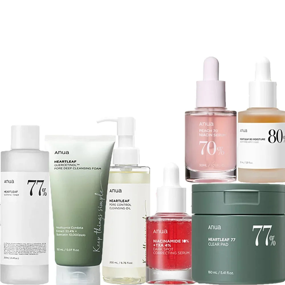 ANUA Korean Skin Care Set - Oil Control Pore Care Toner Essence Cream Moisturizing Deep Cleansing Pure Natural Plant Ingredients