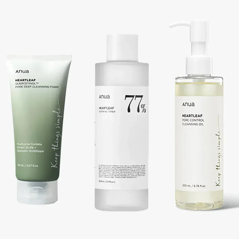 Korean Anua Heartleaf Skincare Set Moisturizing Toner Deep Cleansing Cleanser Pore Control Makeup Removal Oil Combination Set