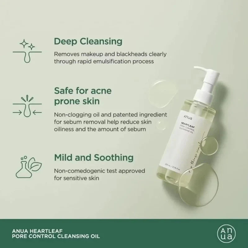 Korean Anua Heartleaf Pore Control Cleansing Oil Moisturizer Skin Care Facial Acne Blackhead Removal Oil 200ml Skincare Products