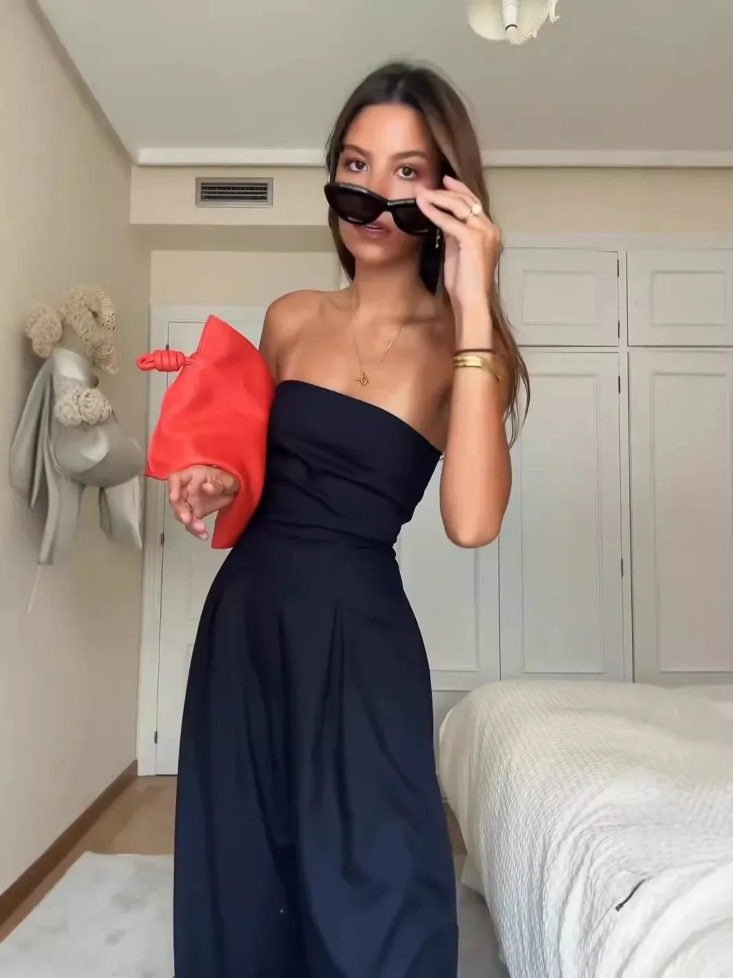 2025 Women's Jumpsuits Strapless Back Sexy Solid Color Temperament Party Evening Slim High Waist Bodysuit Women