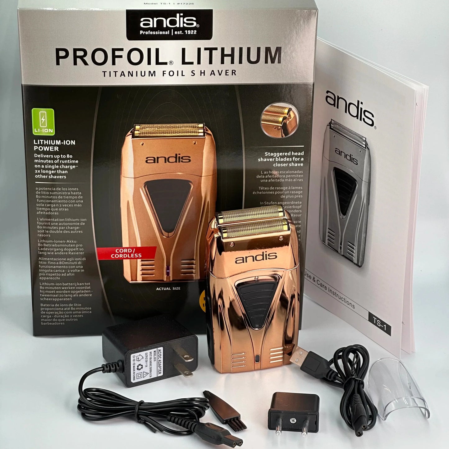 Original Andis Profoil Lithium Plus 17200 Barber Hair Cleaning Electric Shaver For Men Beard Stubble Razor Bald Shaving Machine