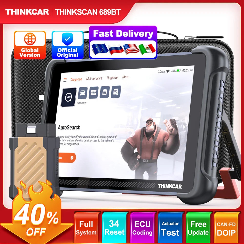THINKSCAN 689BT Auto OBD2 Scanner CANFD DOIP Full System Actuator Test 34 Reset IMMO Lifetime Free Update Car Diagnostic Tool